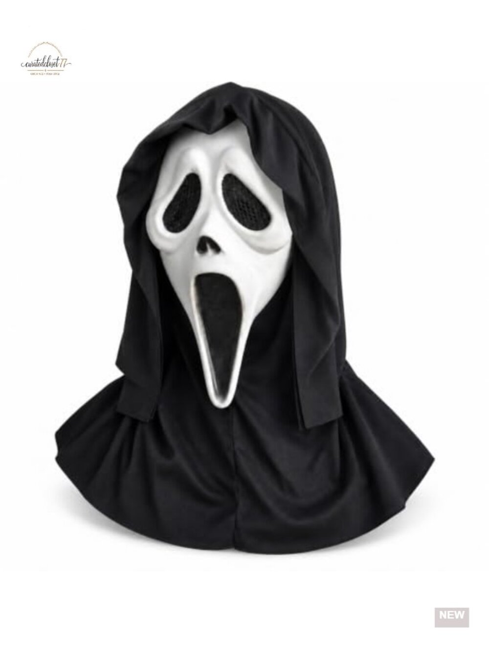 Latex Ghoul Mask with Black Hood Scary Halloween Costume Adult